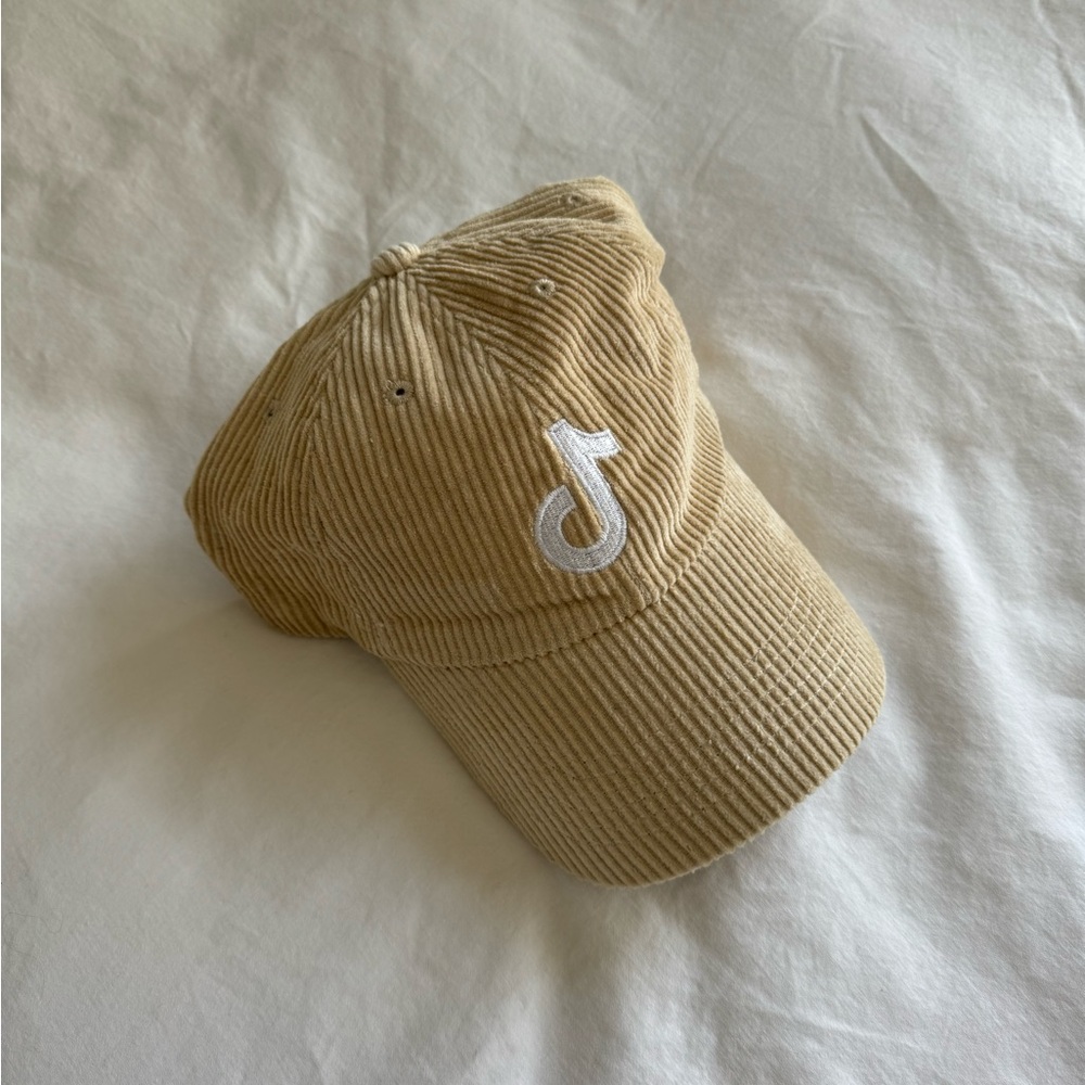 TikTok Rare Corduroy 6-panel Cap - White Embroidered Logo - Exclusive Hat